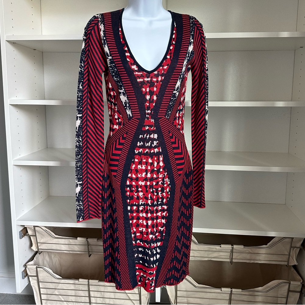 BCBGMaxAzria Geometric Bodycon Sweater Dress
